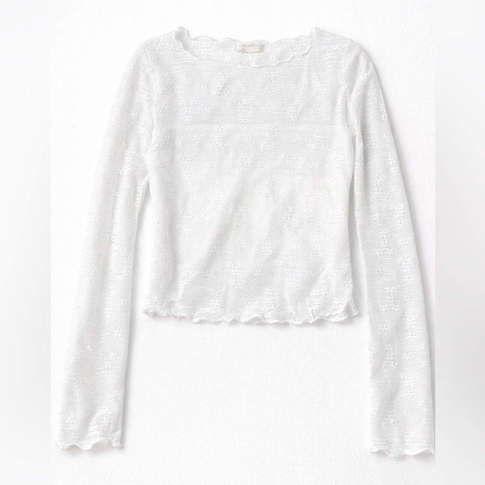 See You Monday White Lace Long Sleeve Top